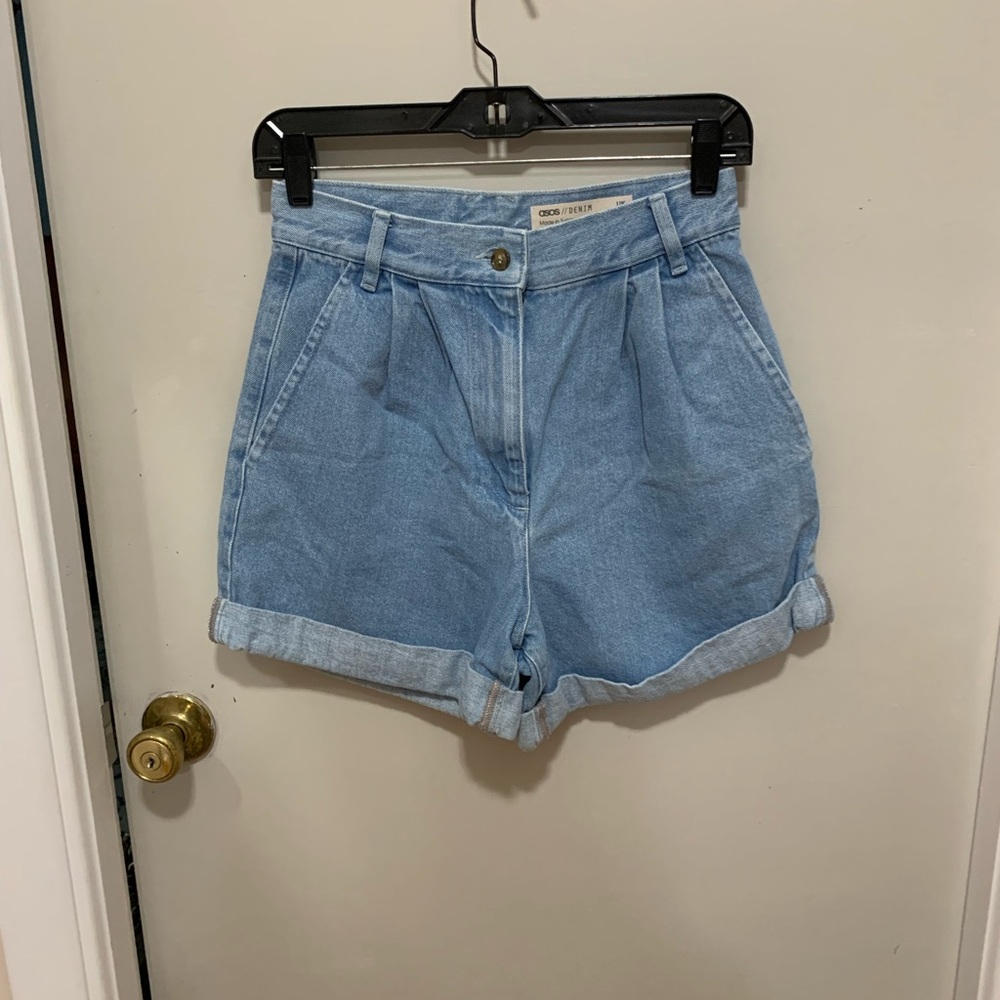 ASOS Blue Jean Shorts High-Waisted Cuffed Hem